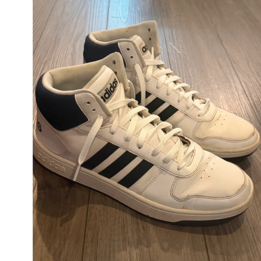 adidas Hoops 2.0 Mid White Blue Navy Men's Sneakers Size 11.5 DB0080 Basketball